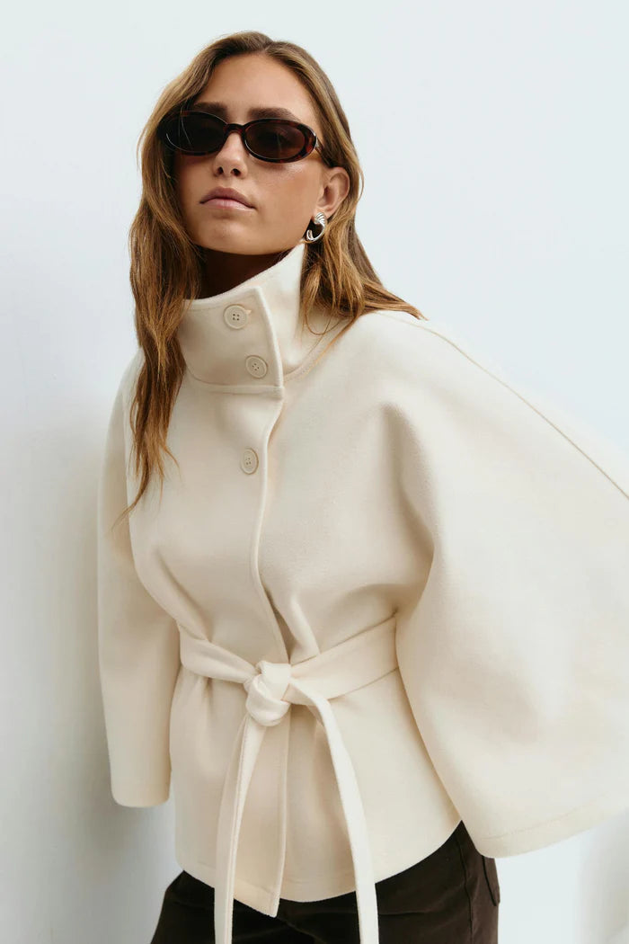 Veste cape à ceinture - Blanc