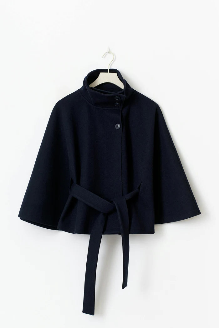 Veste cape à ceinture - Bleu marin