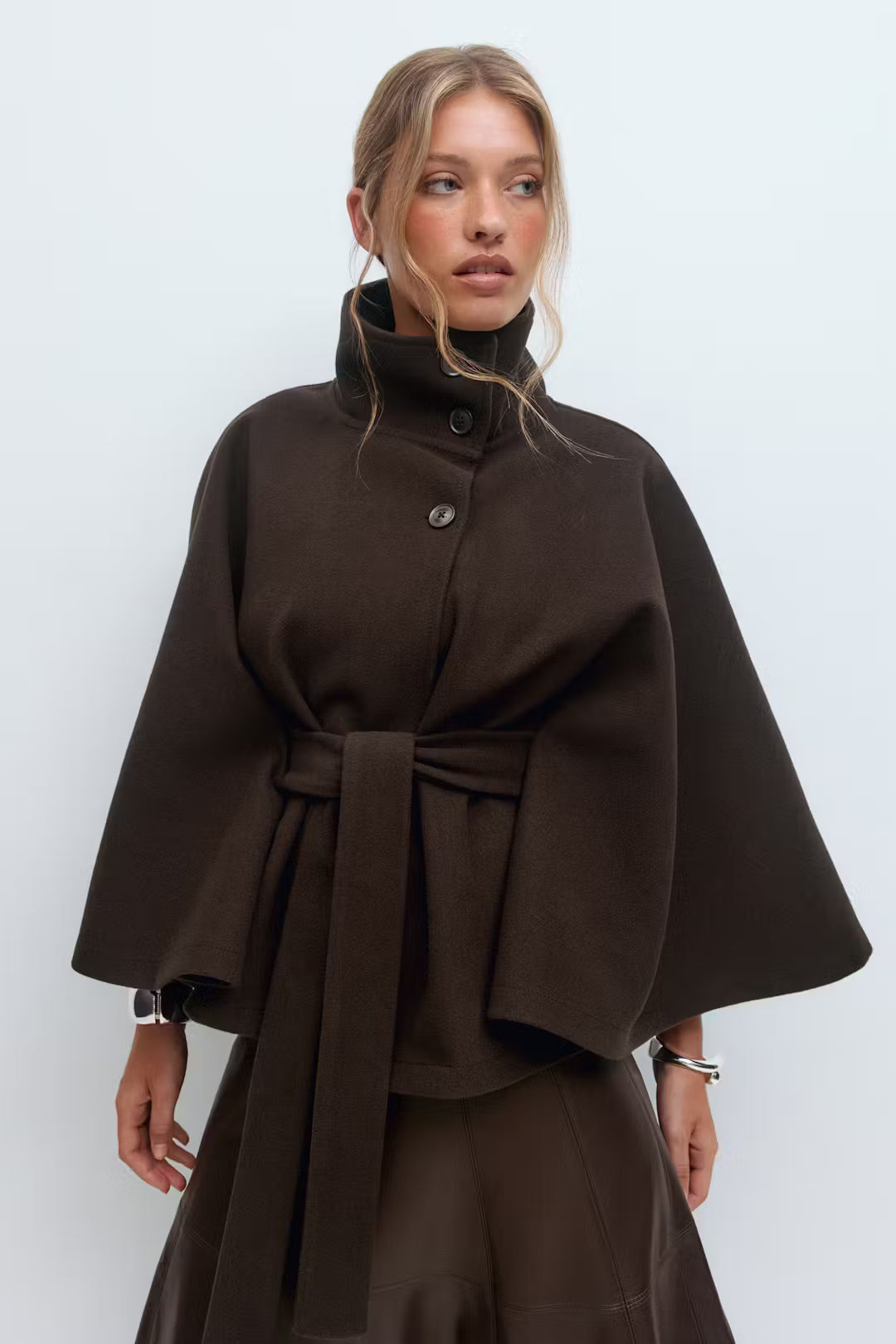 Veste cape à ceinture - Brun