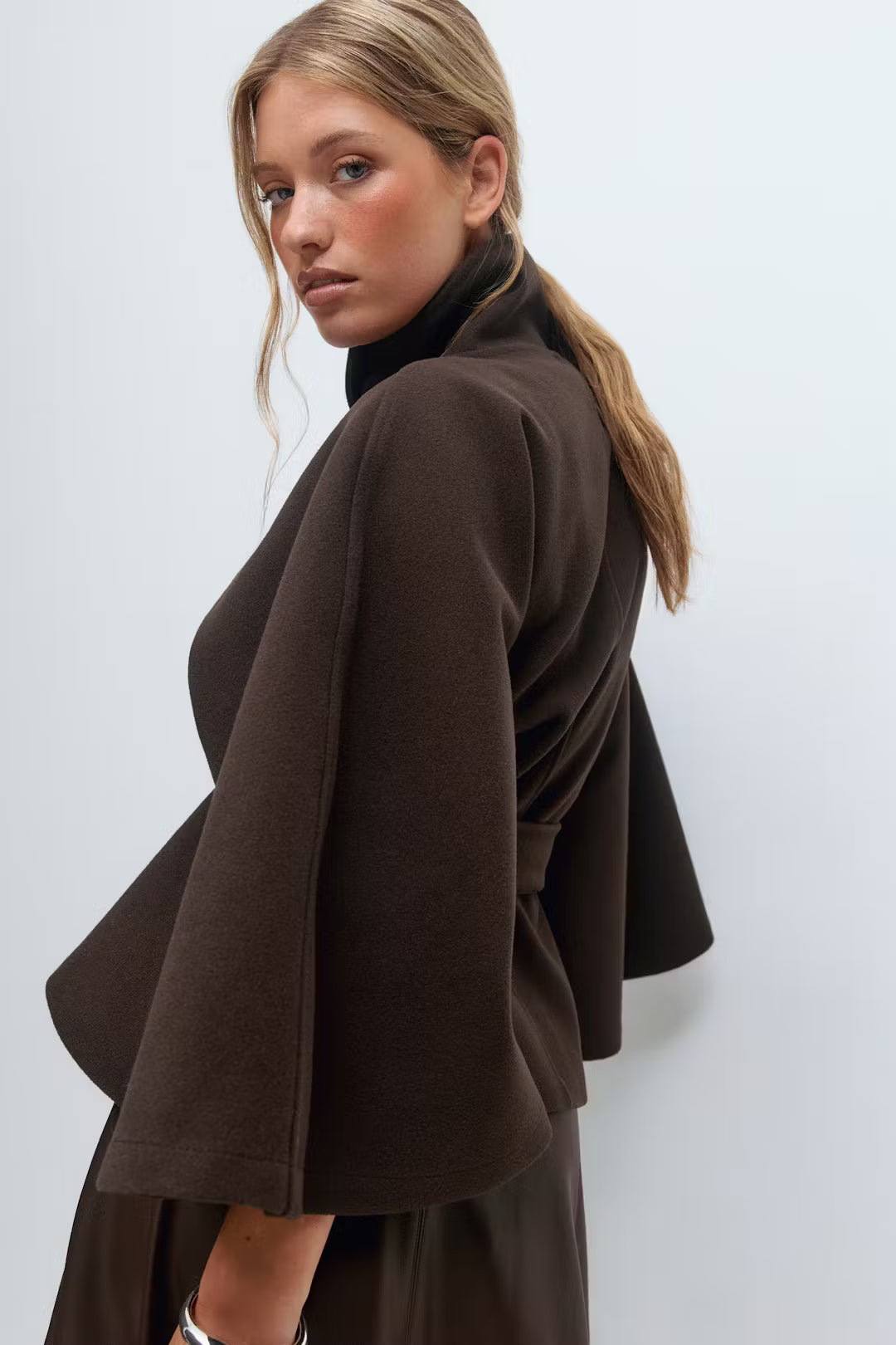 Veste cape à ceinture - Brun
