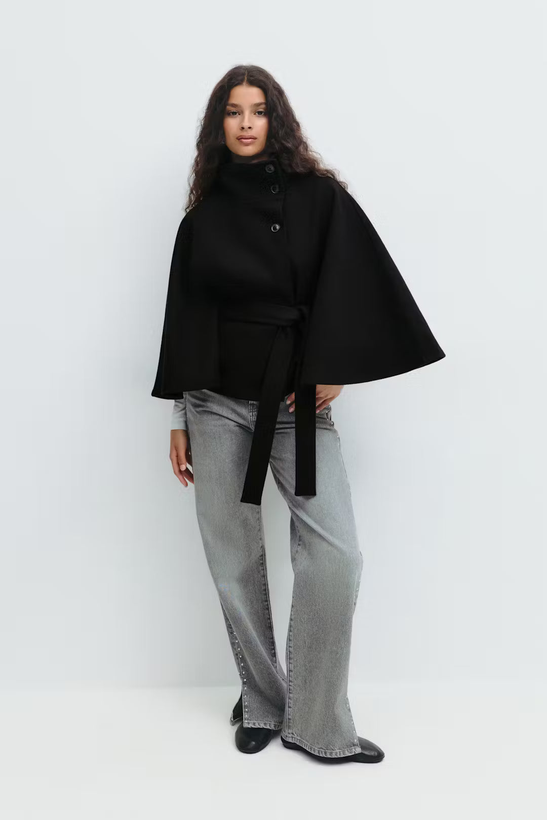 Veste cape à ceinture - Noir