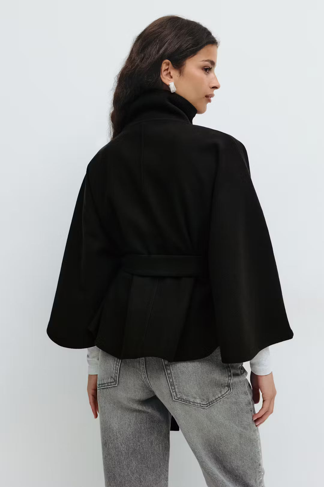 Veste cape à ceinture - Noir