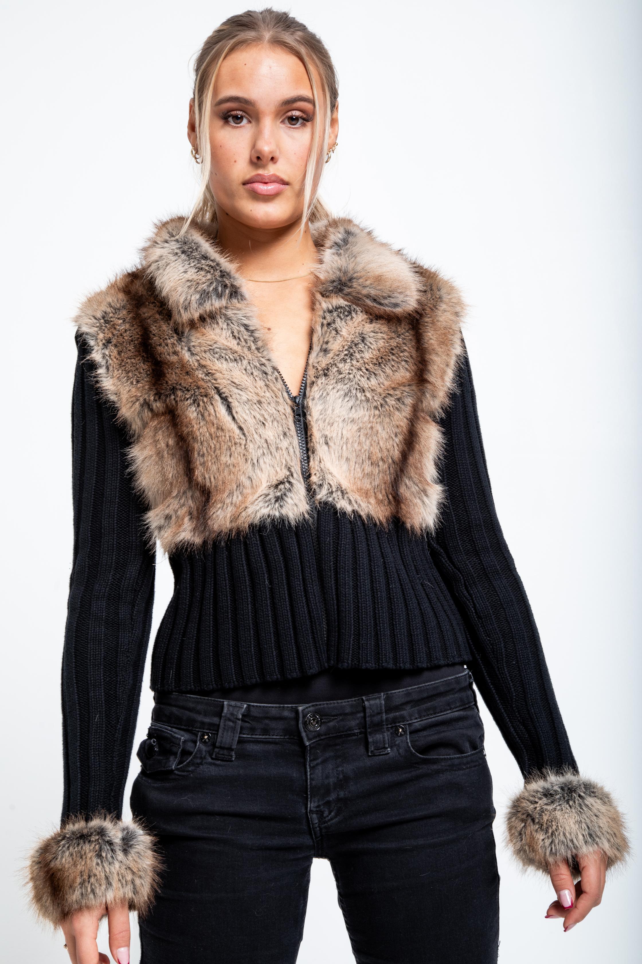 Cardigan Auralia en fourrure - Noir