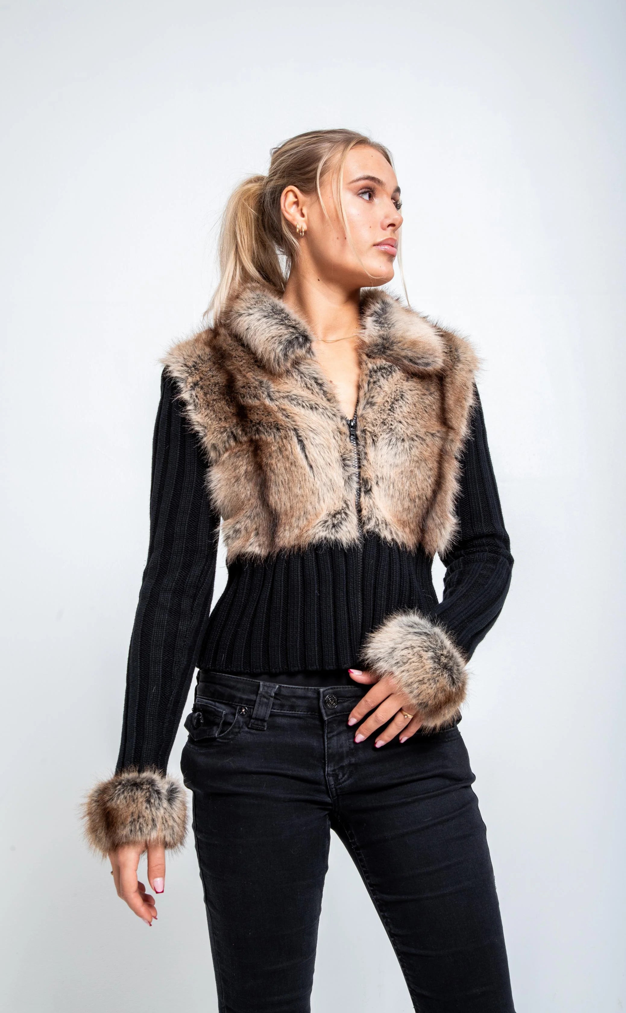 Cardigan Auralia en fourrure - Noir