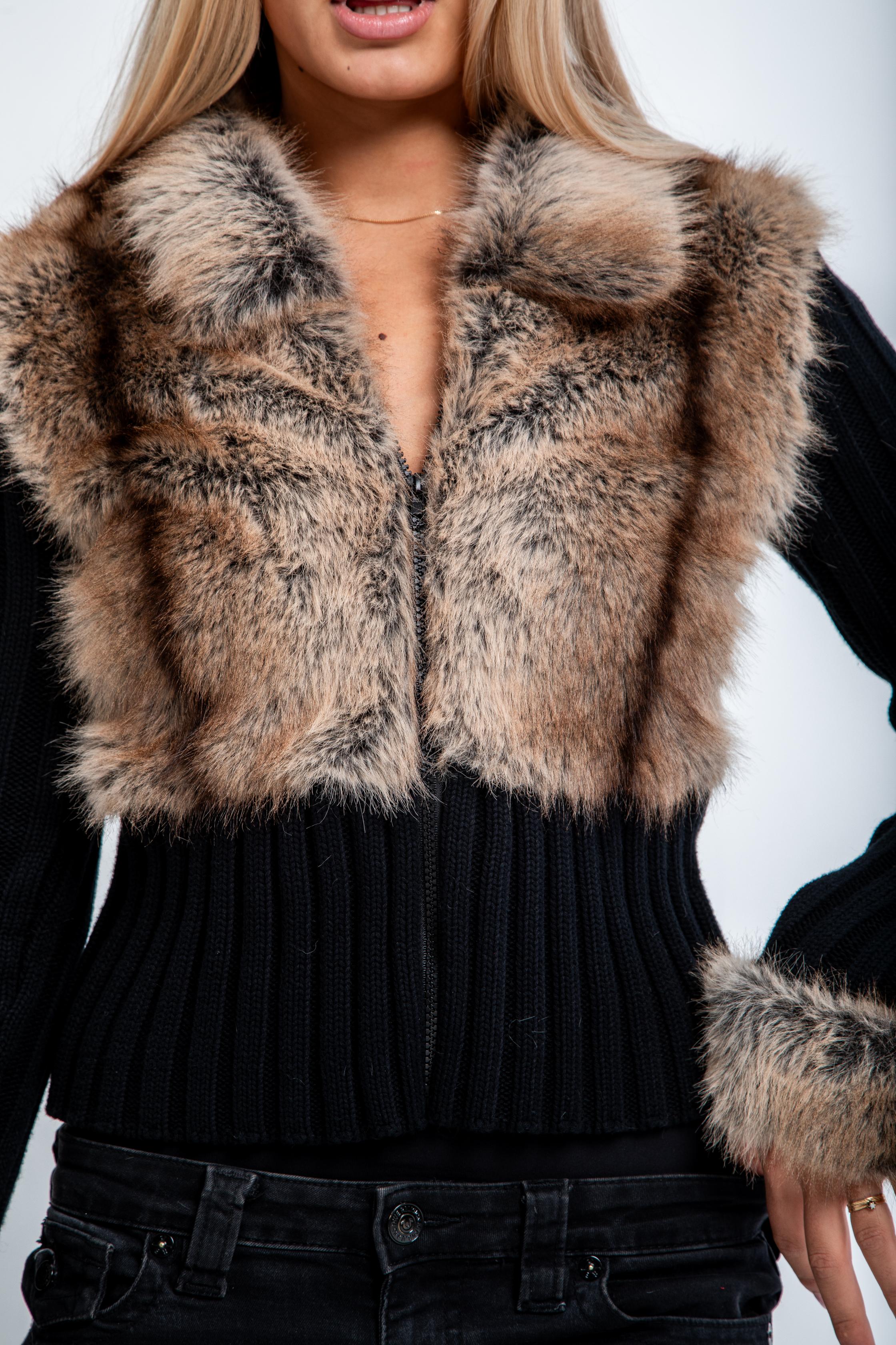 Cardigan Auralia en fourrure - Noir