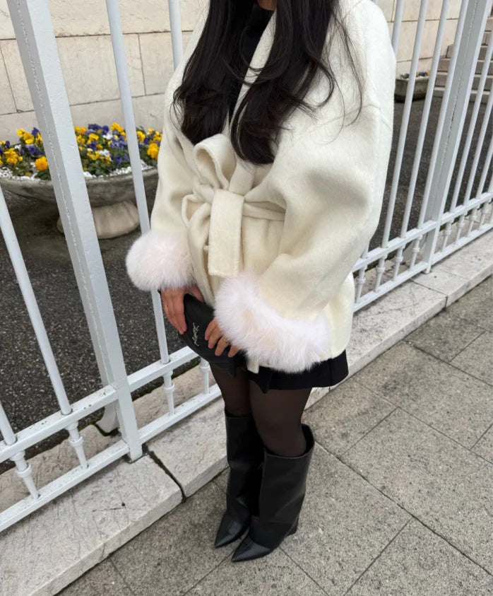 Manteau en laine avec fourrure - Blanc