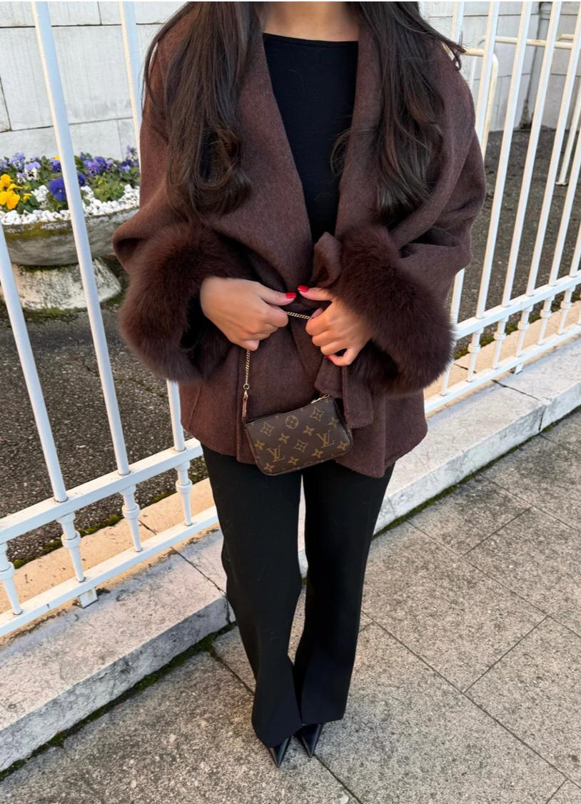 Manteau en laine avec fourrure - Mocca
