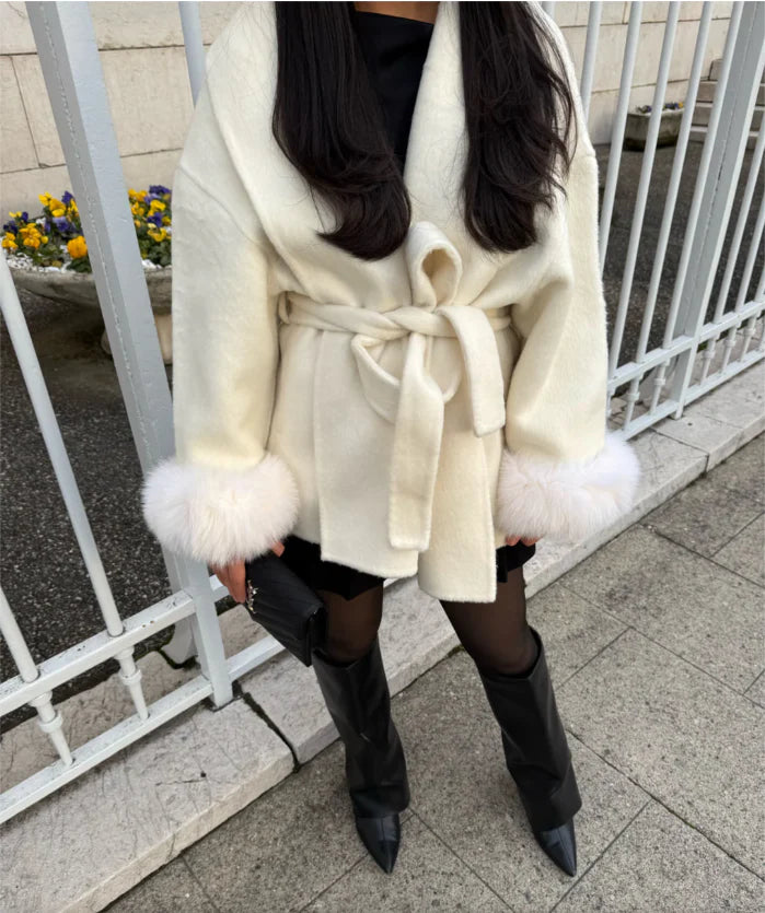Manteau en laine avec fourrure - Blanc