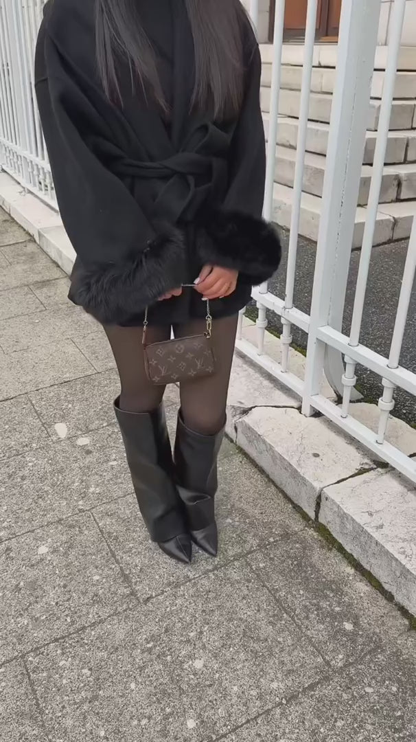 Manteau en laine avec fourrure - Noir